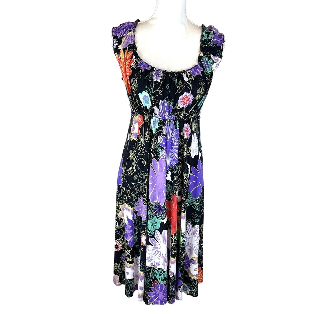 Tahari Floral Dress Small**READ Ruffled Dark Cottage Romantic Feminine Vacation